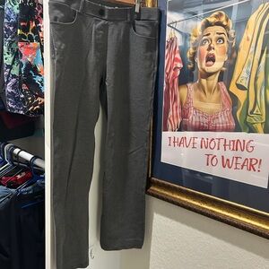 Betabrand Grey herringbone patterned straight leg pants with multiple pockets